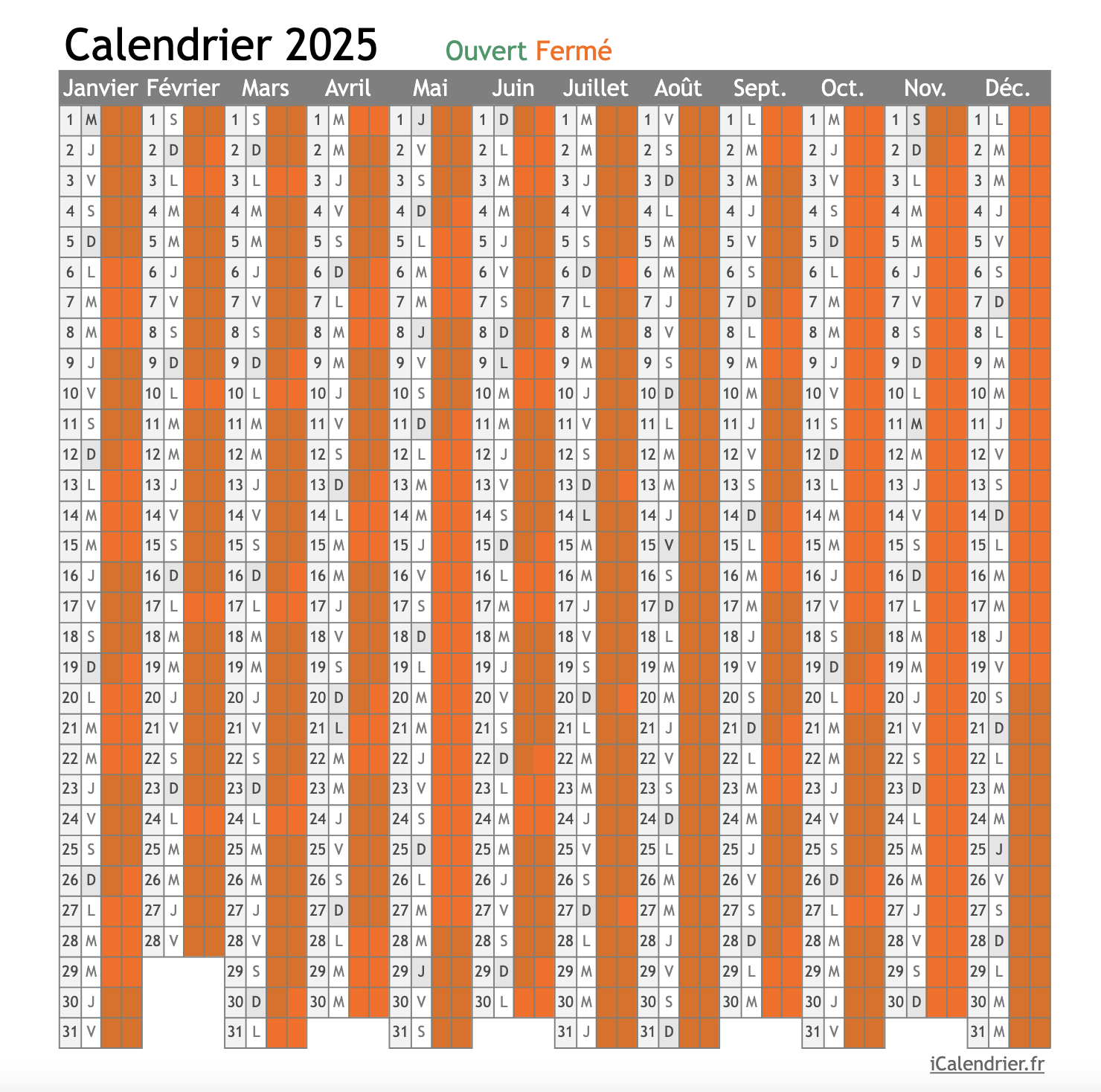 Calendrier 2025